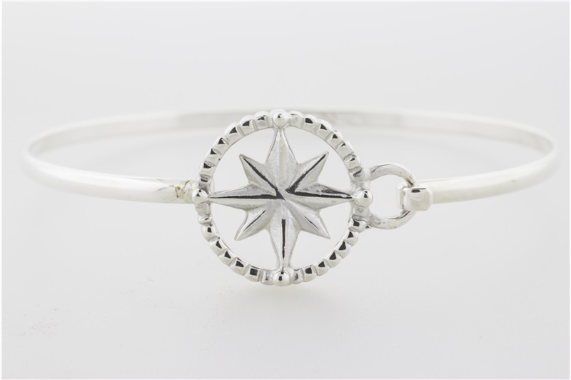 Compass Sterling Silver Bangle Bracelet