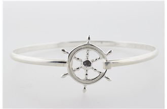 Ships Wheel Sterling Silver Bangle Bracelet